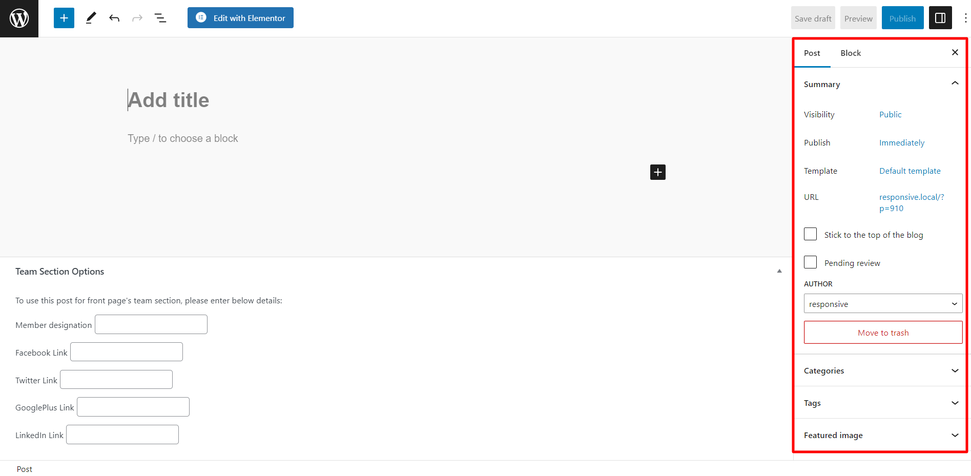 Post Settings - WordPress Block Editor