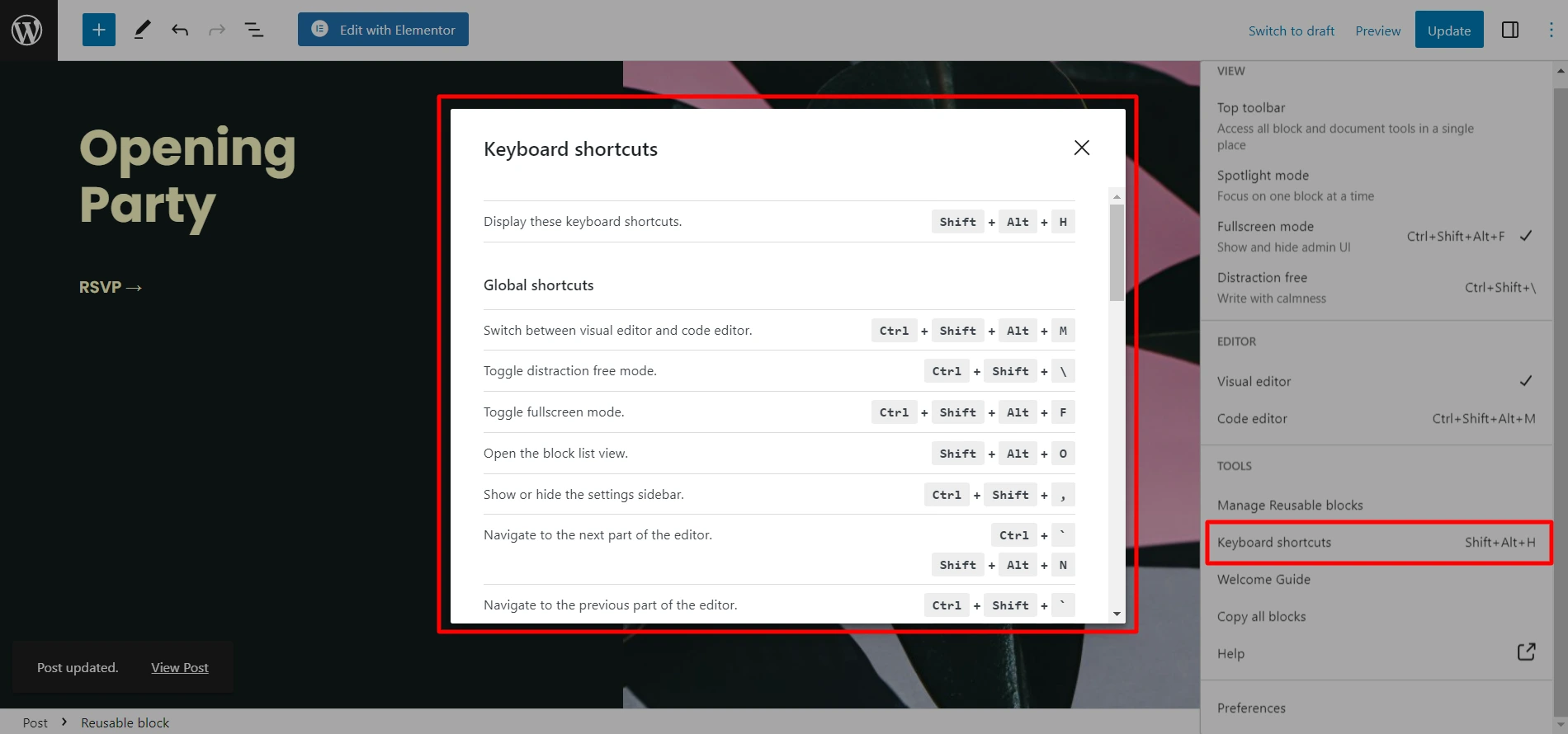 Keyboard shortcuts for WordPress Block Editor