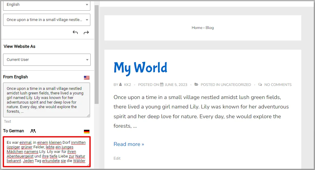 Translate to the desired content manually