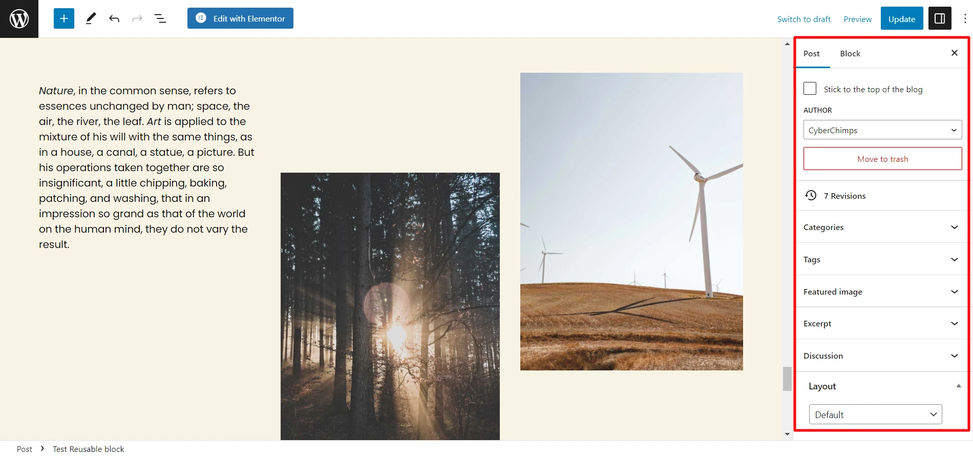 Post setting - WordPress Block Editor