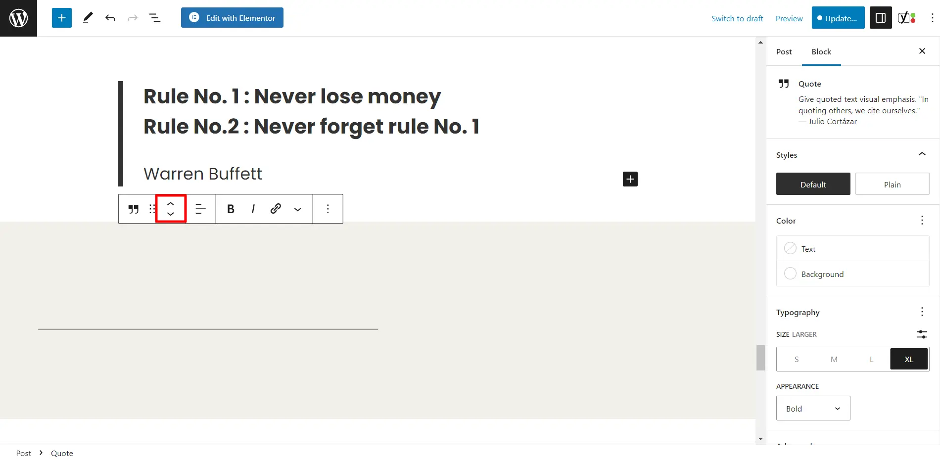 Up Down features of WordPress Block Editor