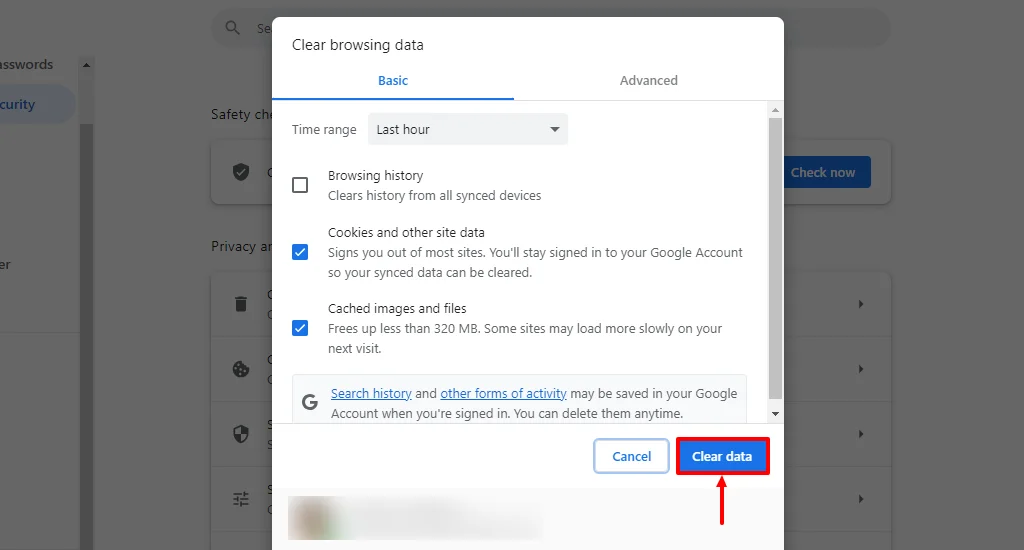 Clear cached files and cookies