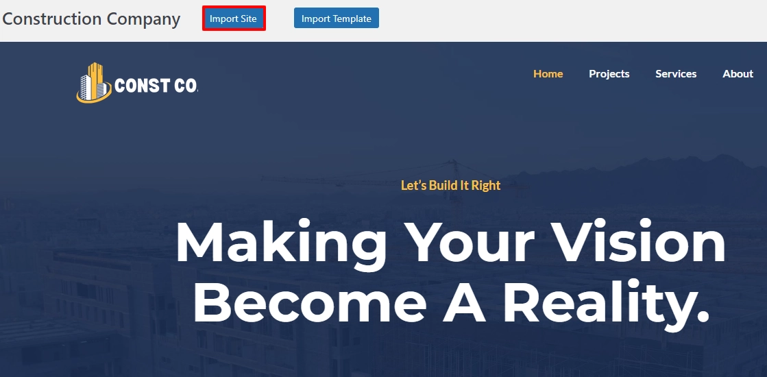 Import construction company site