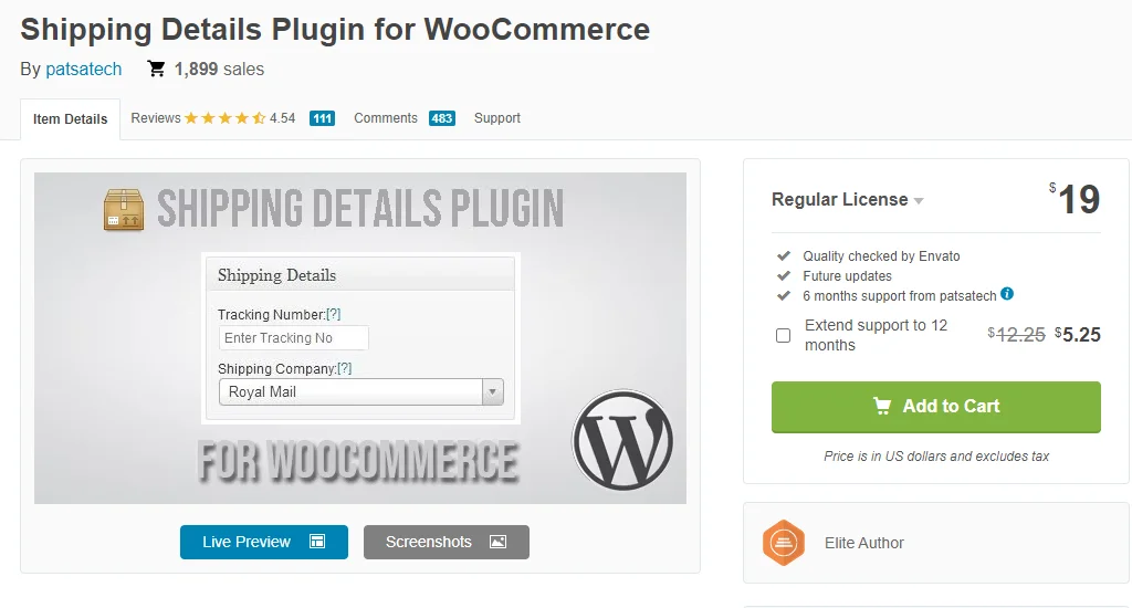Shipping details tracking plugin