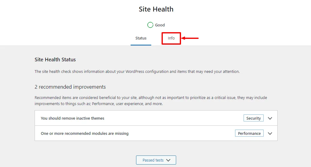Site health info
