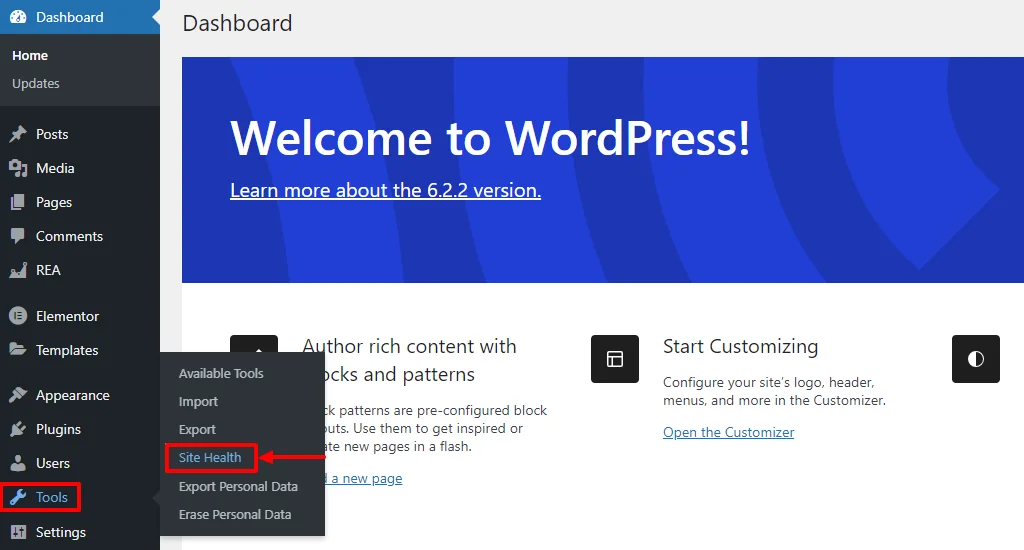 Access site health from WordPress dashboard