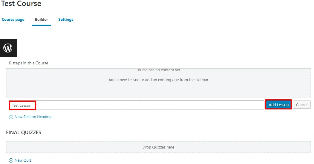 Click on the Add lesson button