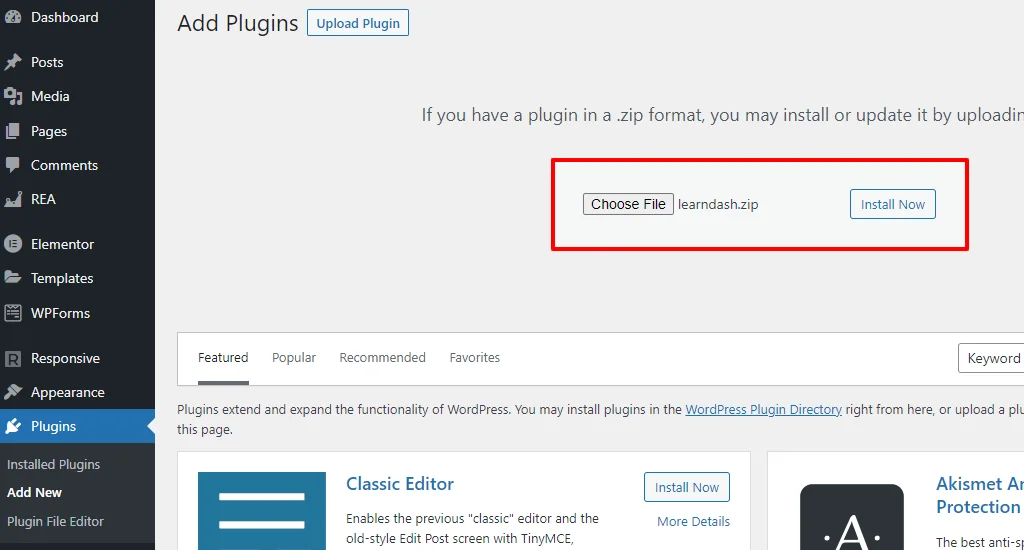Install LearnDash LMS plugin