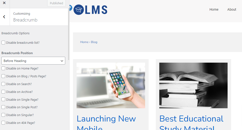 Choose the position for your breadcrumb navigation