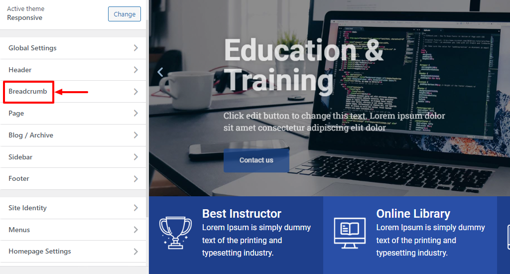 Responsive theme breadcrumb