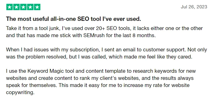 SEMRUSH testimonial 1
