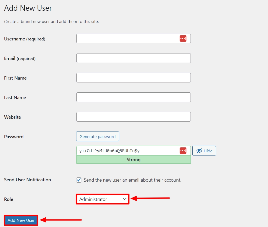 Assign admin role to the new user