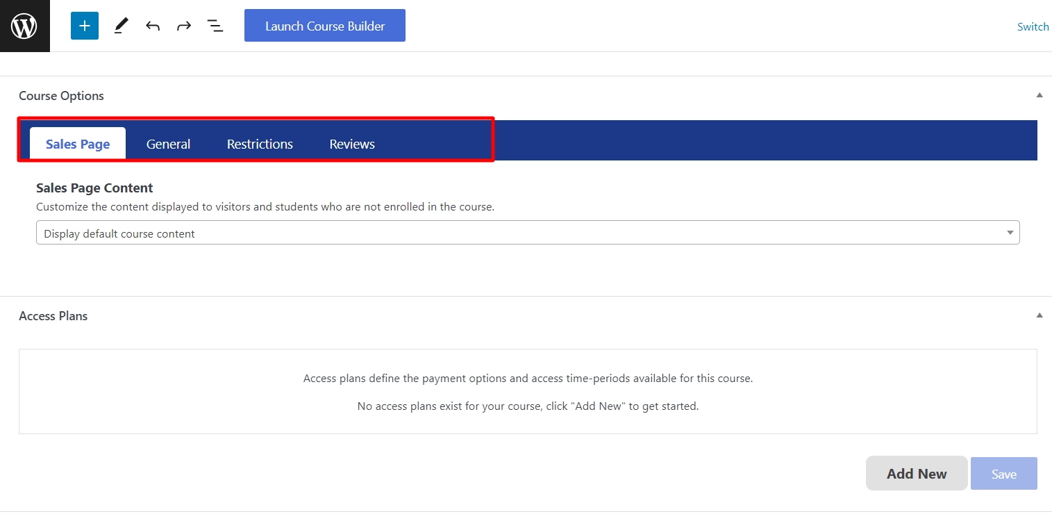 Course Options