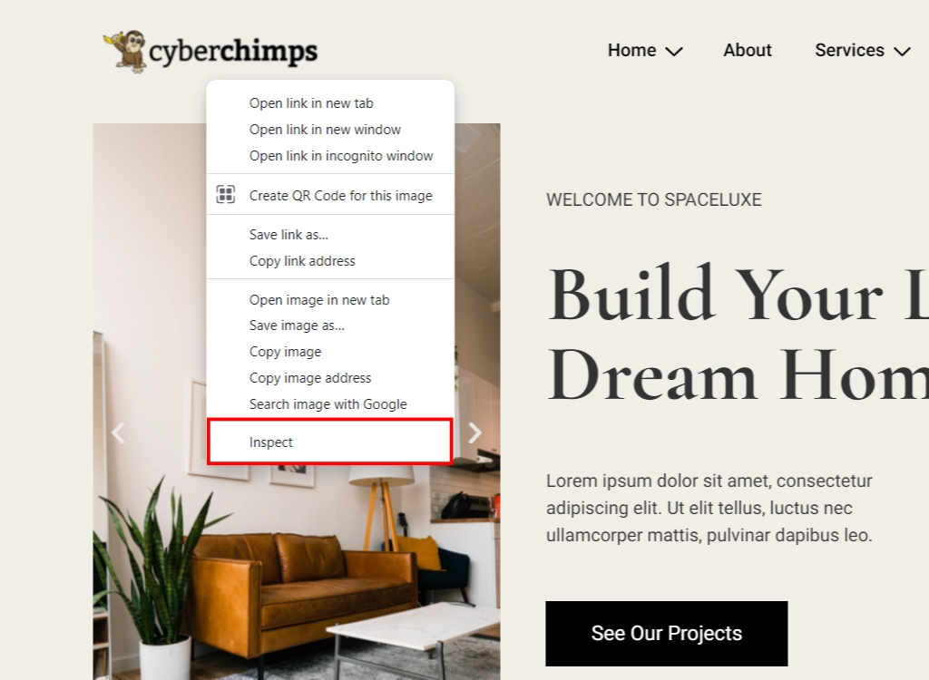 Click on Inspect button