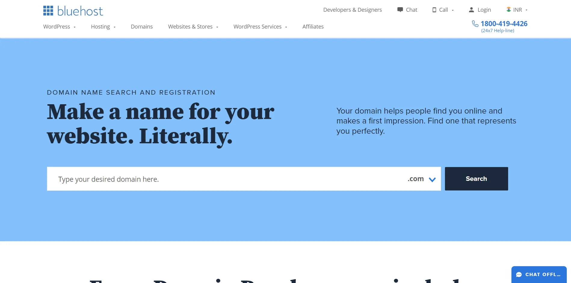Bluehost home domain registrar