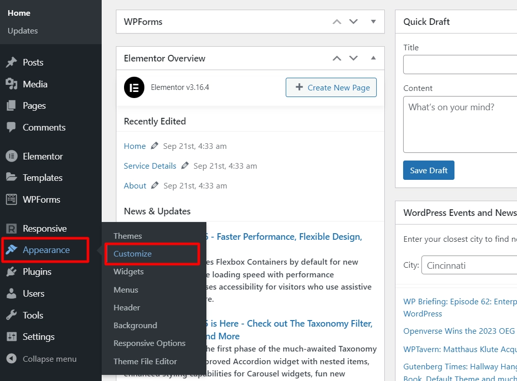 WordPress Dashboard