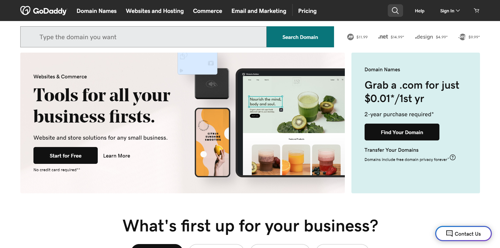 GoDaddy homepage domain registrar