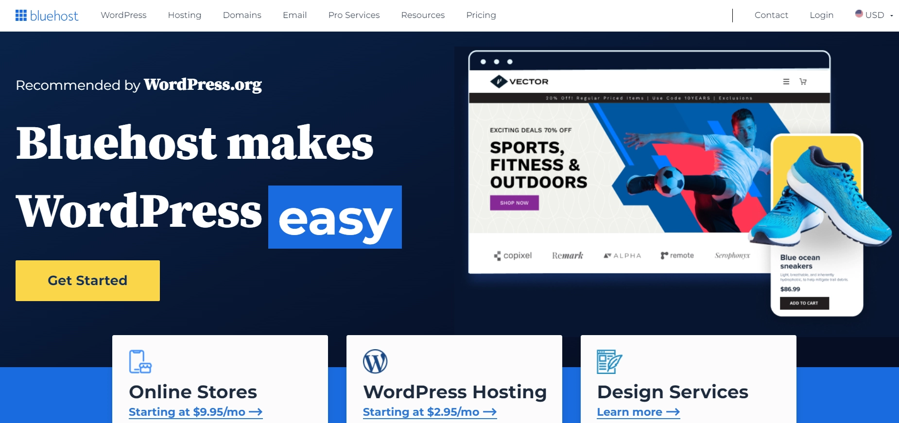 Bluehost Hosting provider webpage