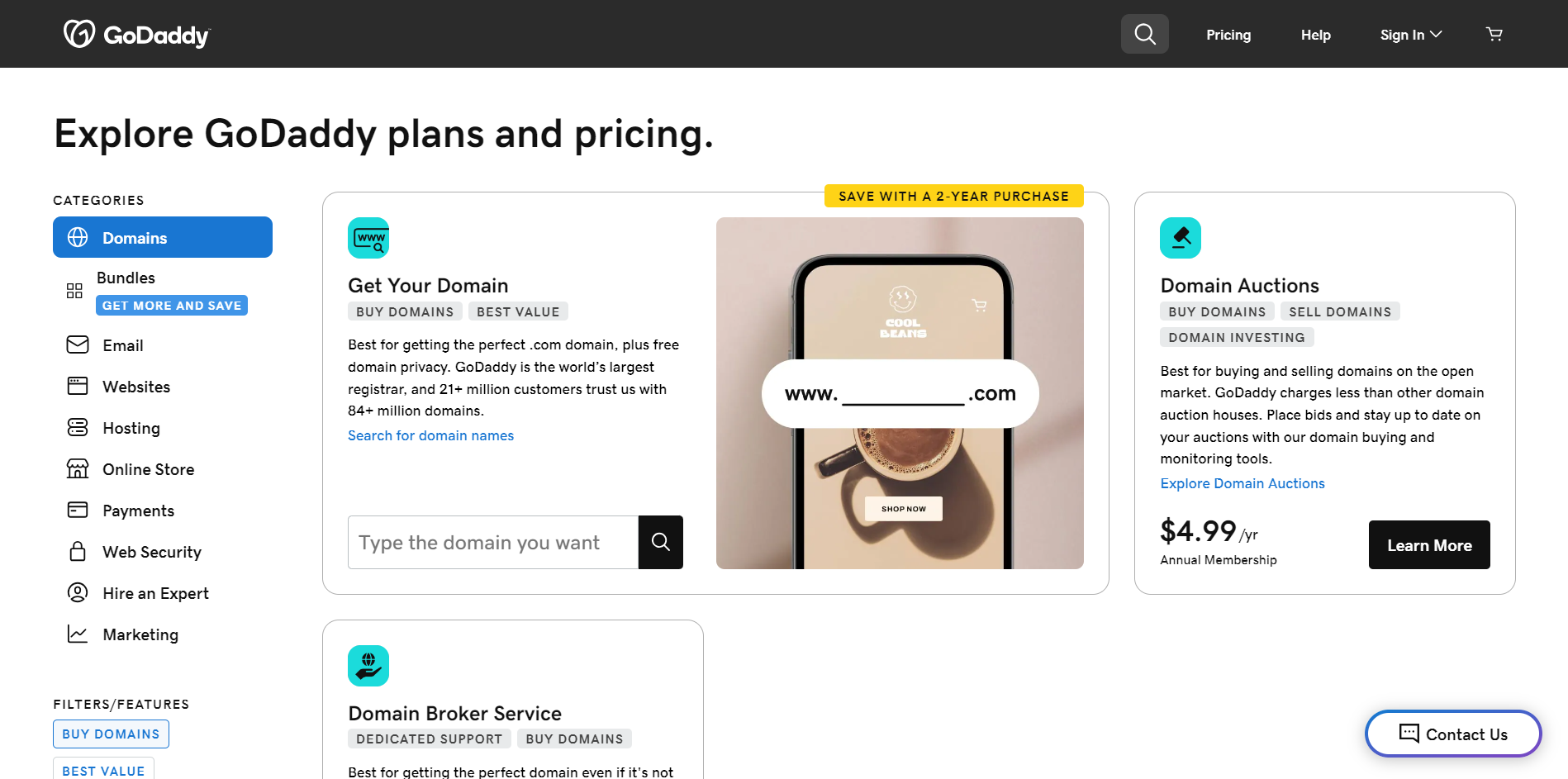 GoDaddy pricing 