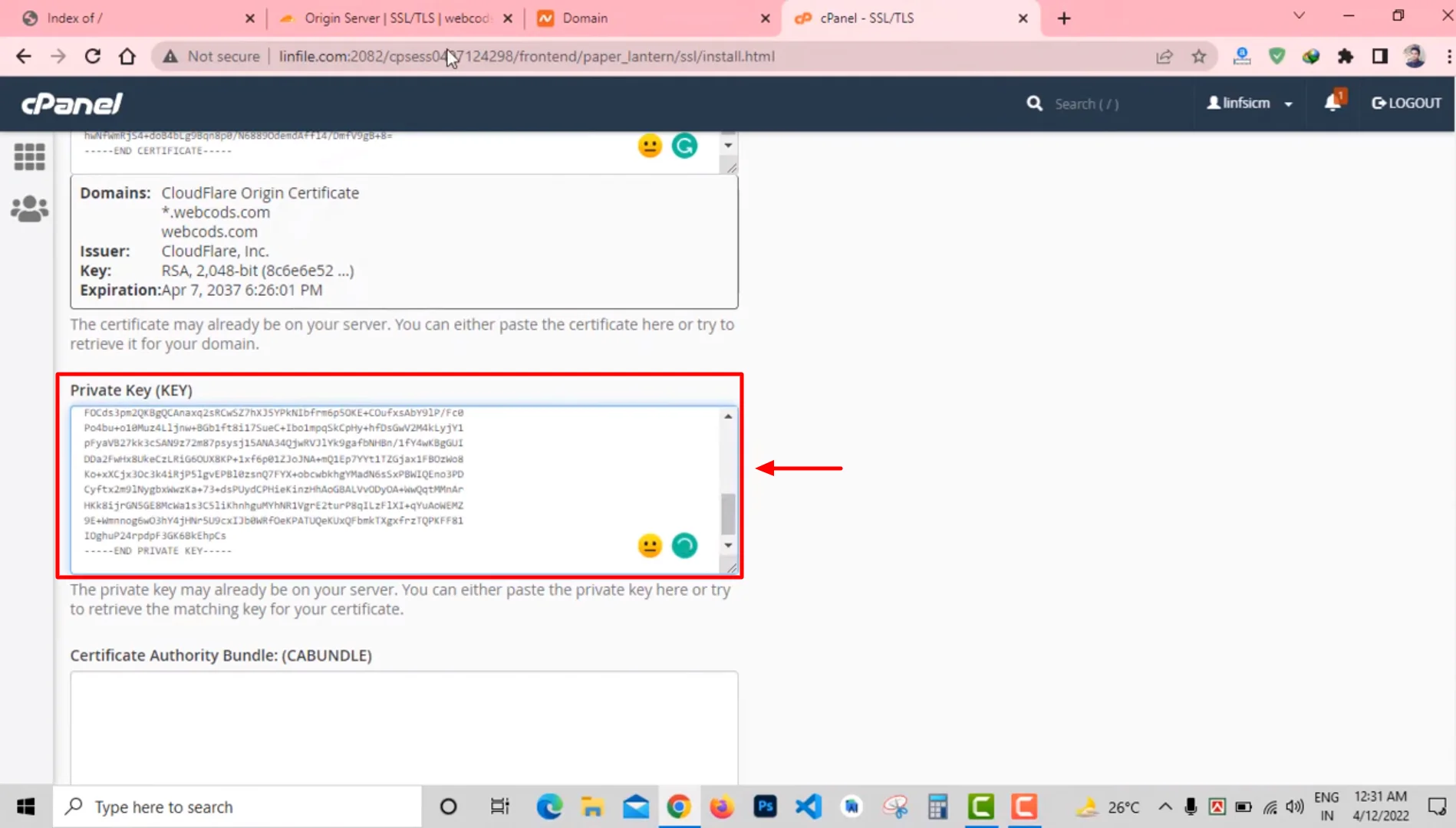 Paste the copied Private Key