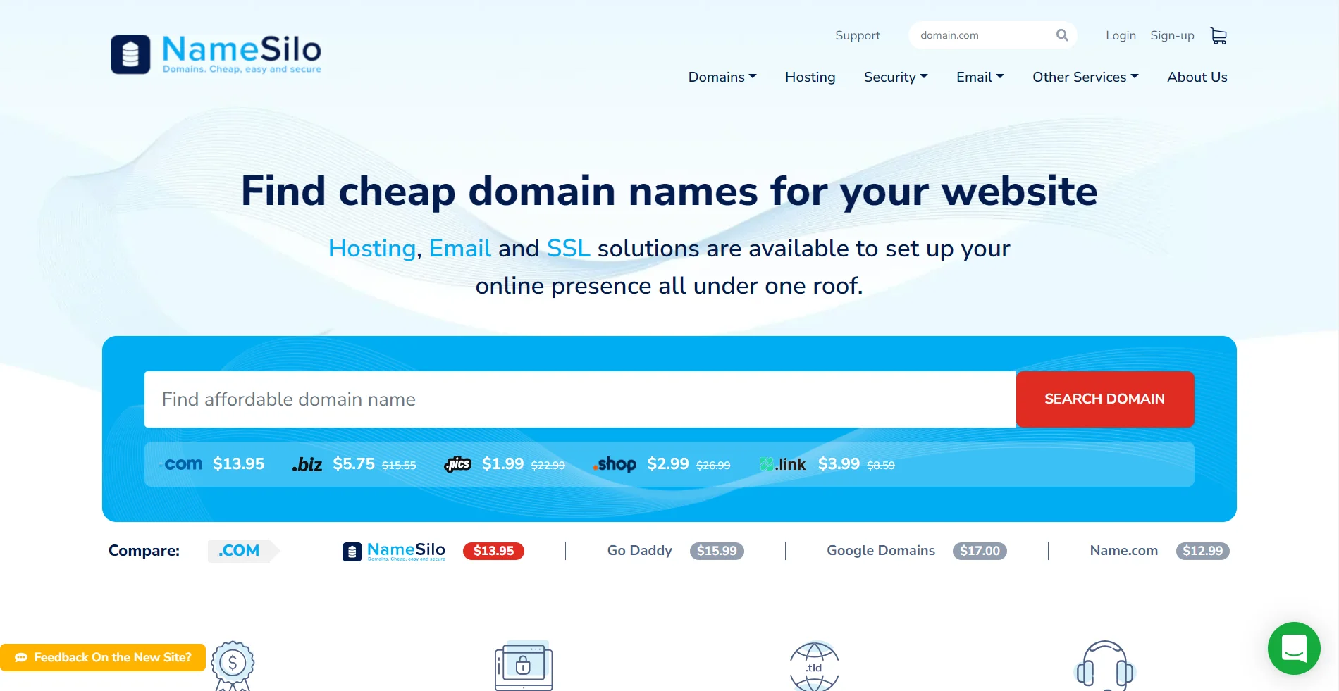 NameSilo homepage domain registrar