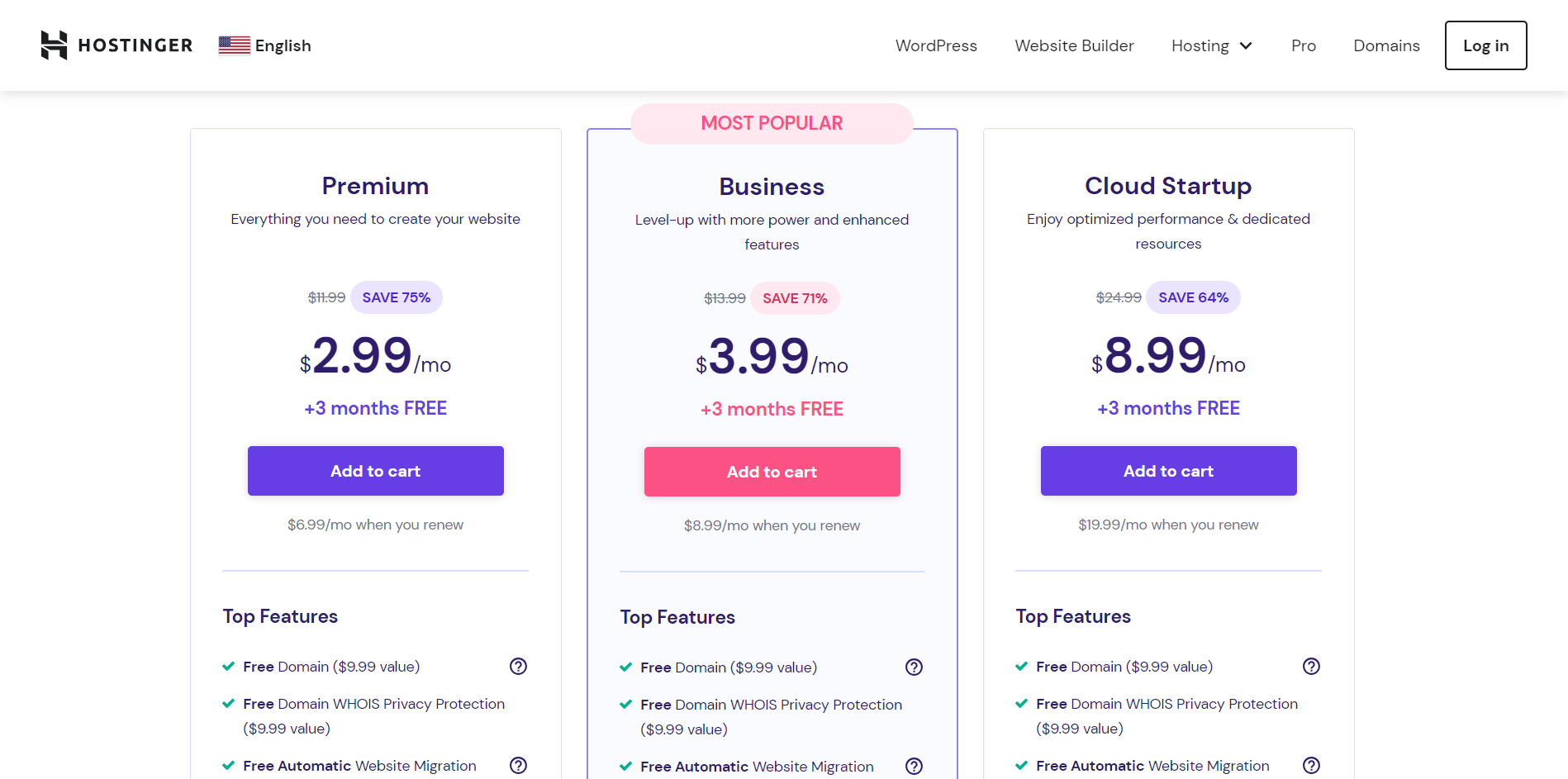 Hostinger pricing 