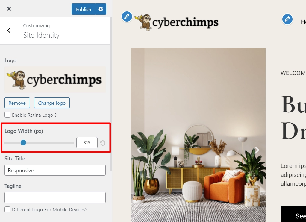 Logo width slider
