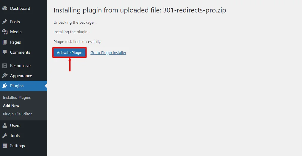 Activate 301 redirects pro plugin