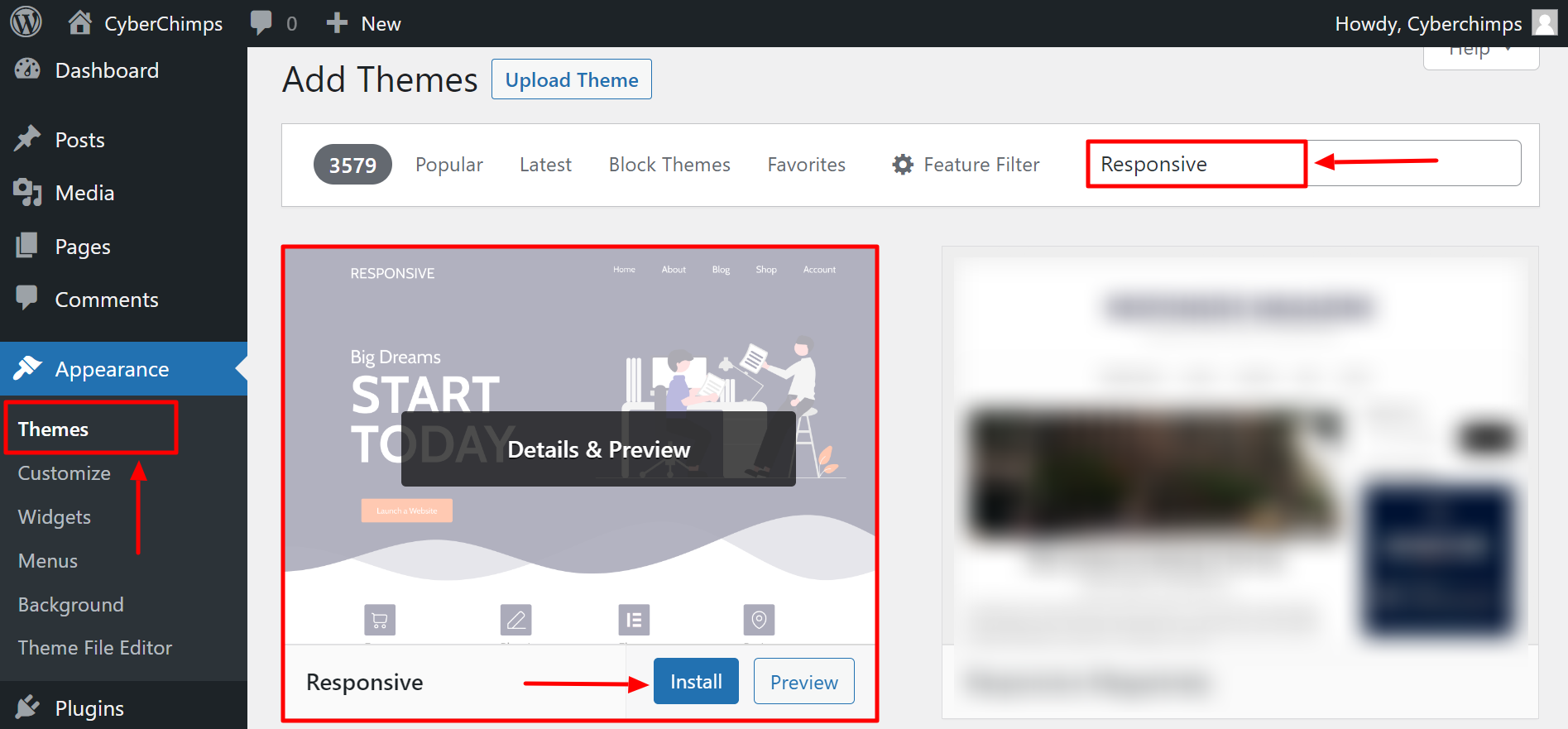 Install and Activate Responsive Theme