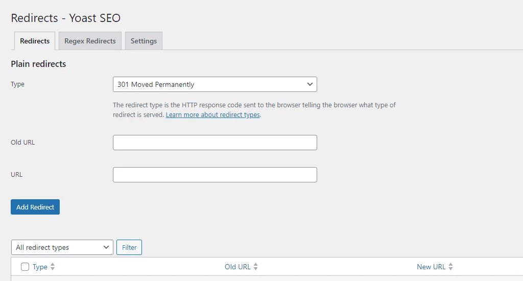 Yoast SEO 301 redirect