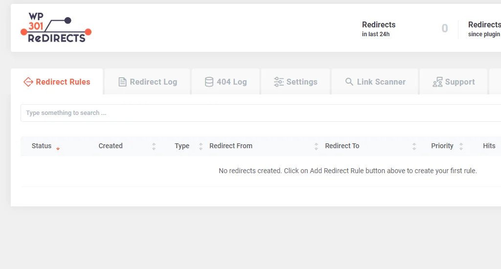 WP 301 Redirects plugin welcome page