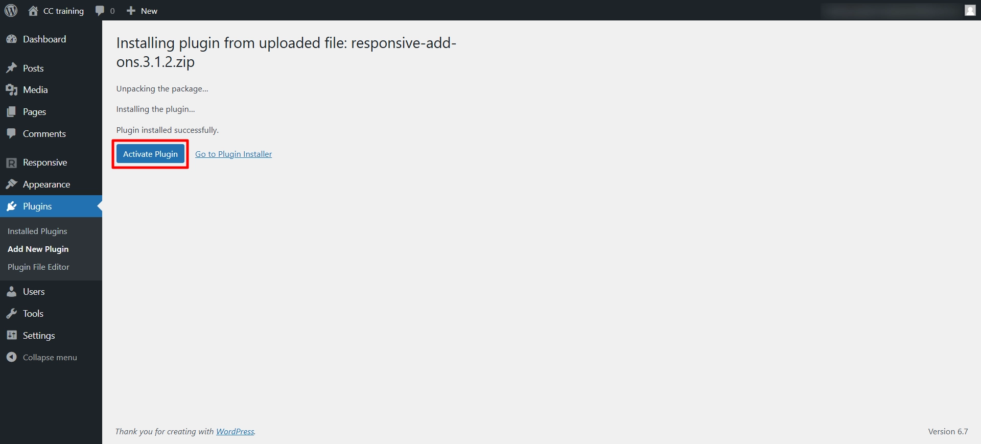 Activate plugin