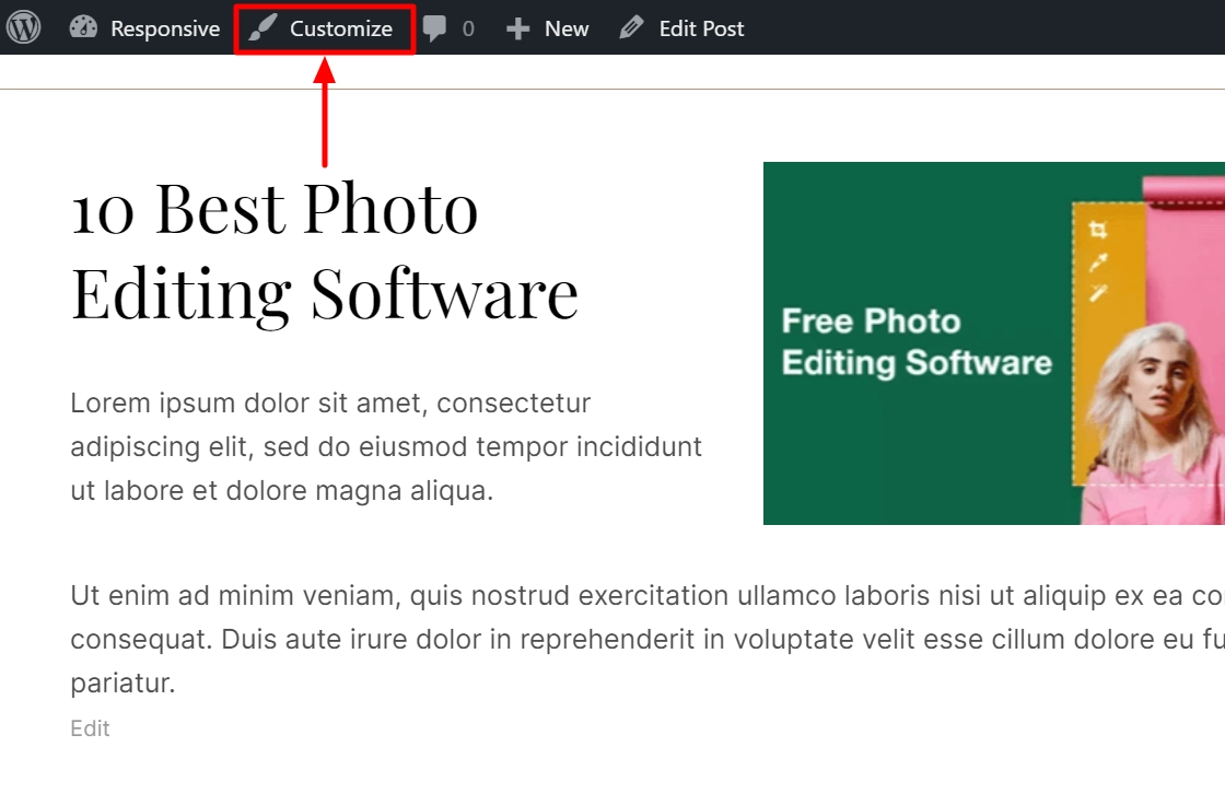 Click on Customize