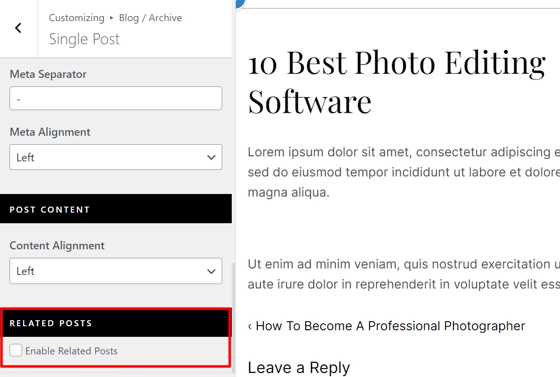 Enable related posts