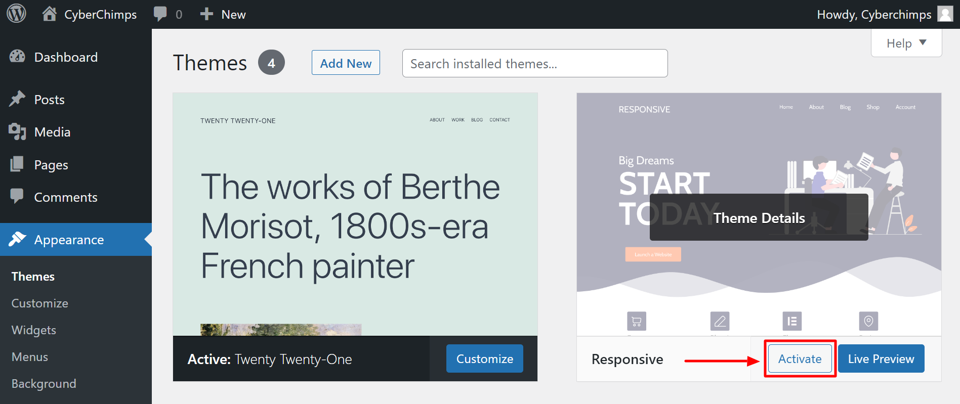 Activate Responisve theme