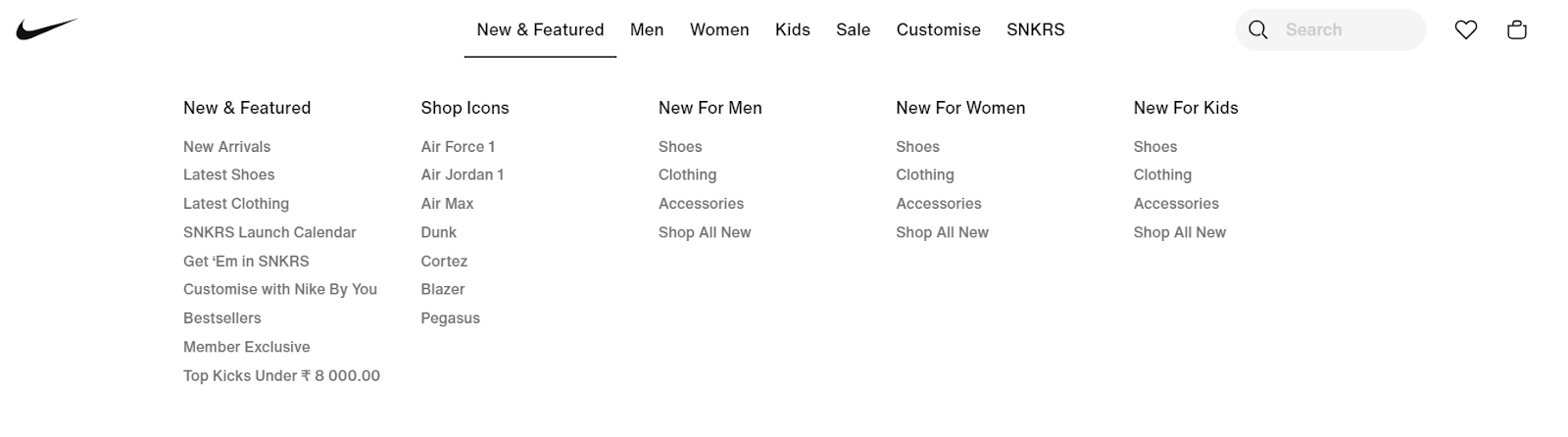 Nike inspired header mega menu