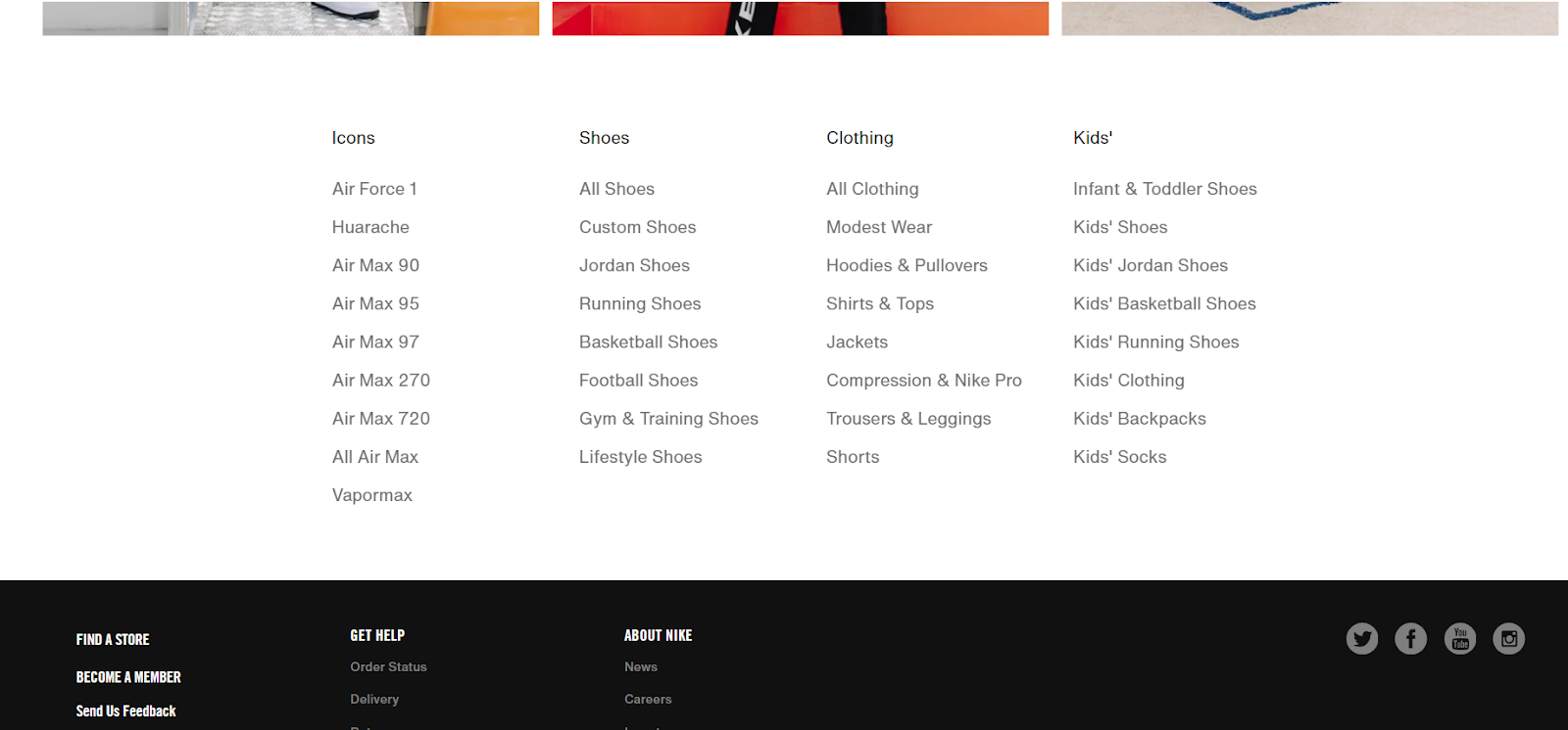 Nike inspired footer mega menu