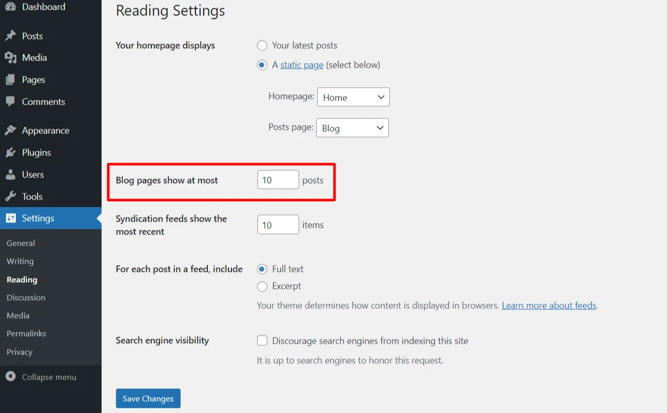 Blog pages shown at most