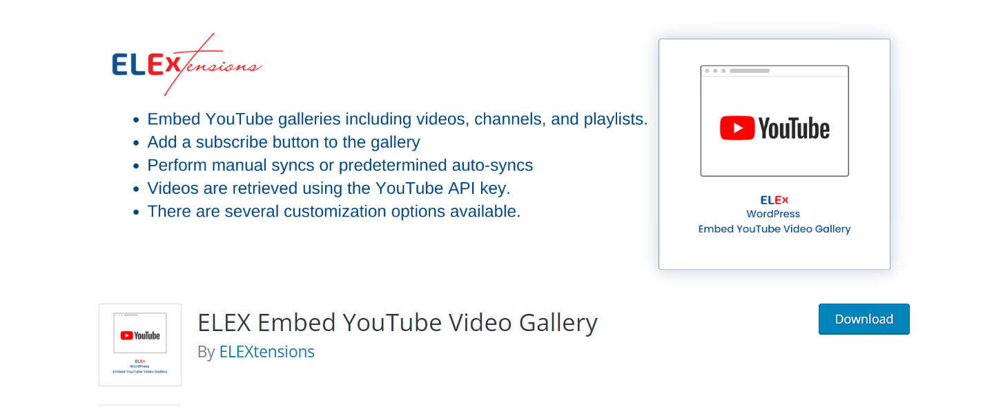 ELEX Embed YouTube Video Gallery plugin