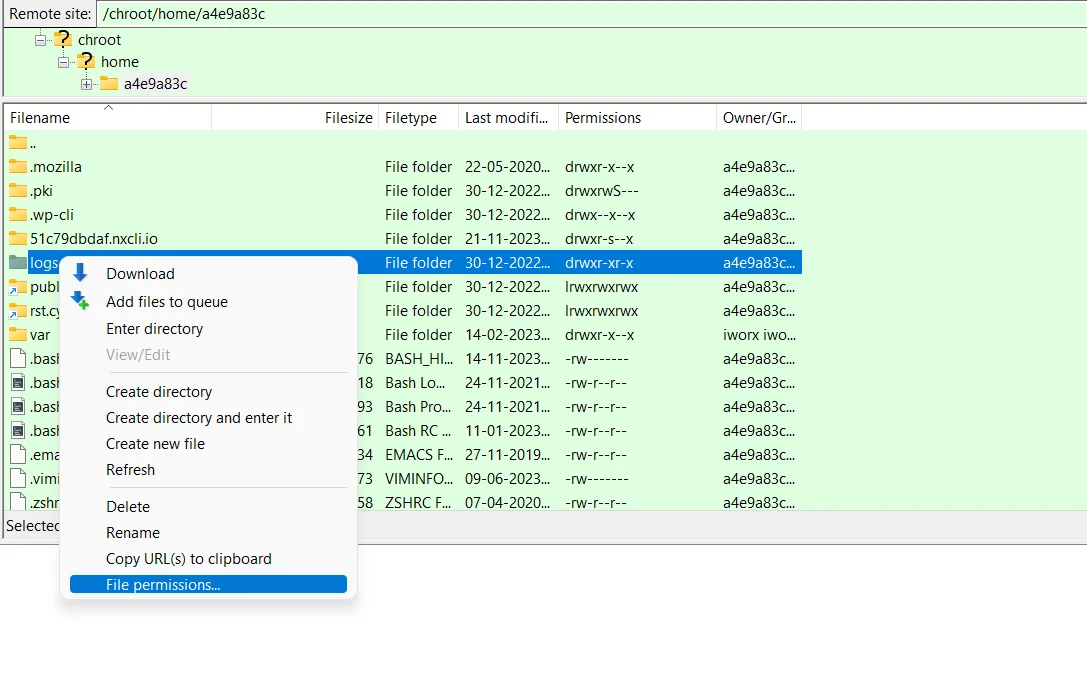 FTP file permissions