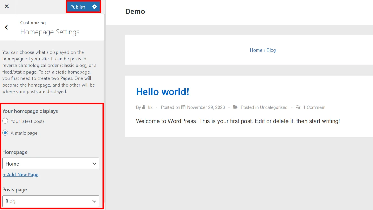 Displaying homepage conditions