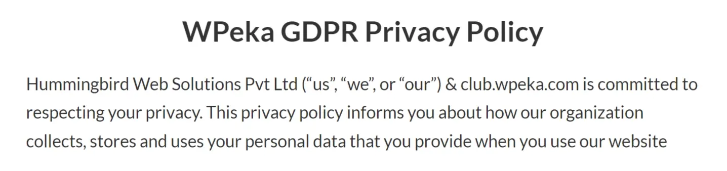 Business Name and Contact Details in privacy policy