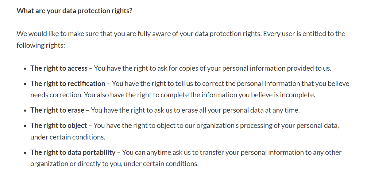 privacy policy : data protection rights