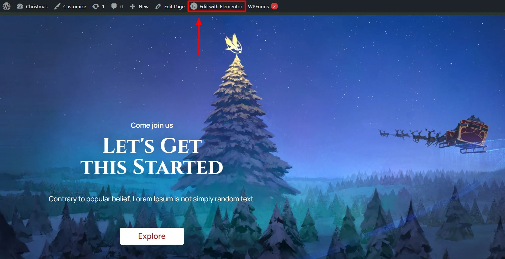 Clicking on Edit with Elementor
