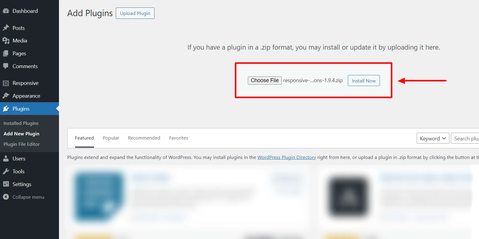 Installing Responsive Elementor Addons plugin