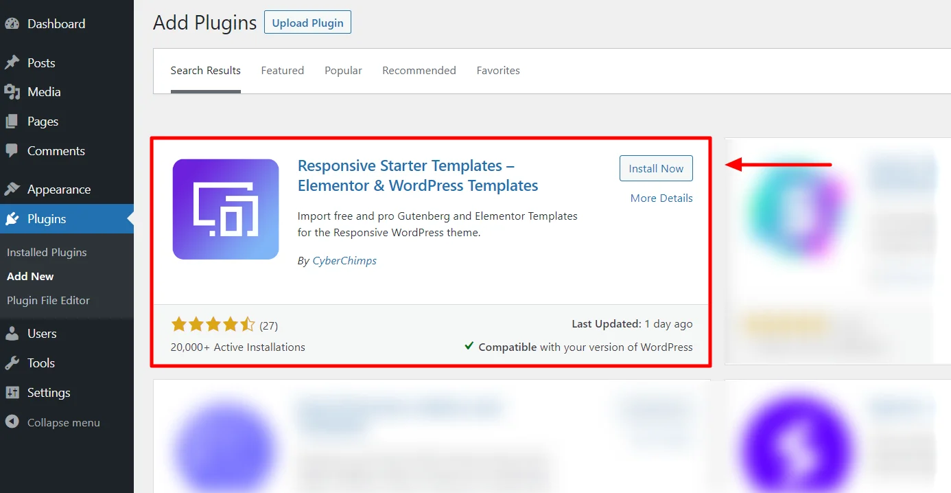 install Responsive Starter Templates