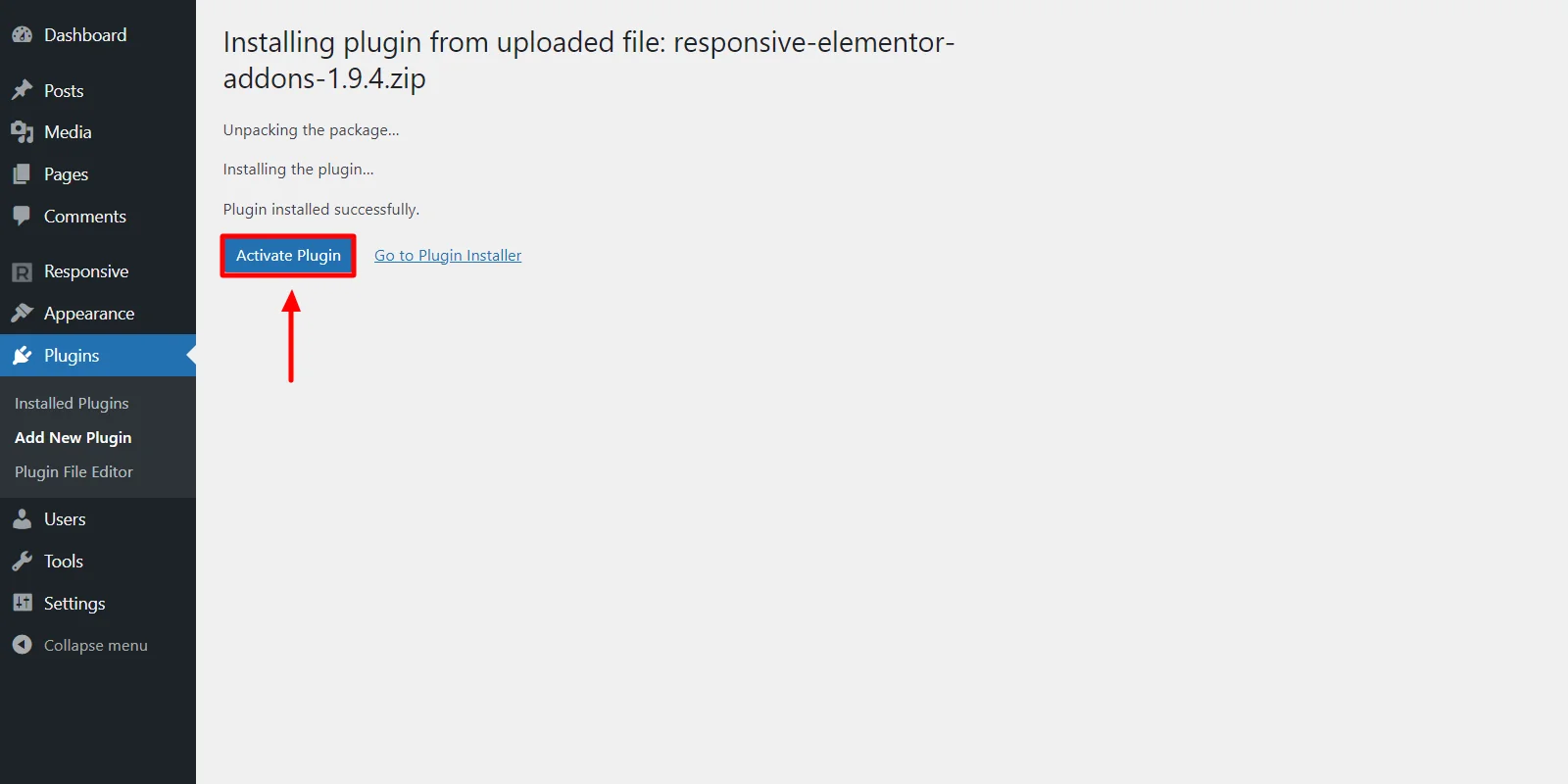 Activating plugin