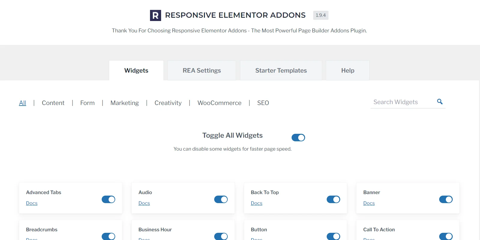 Responsive Elementor Addons widgets