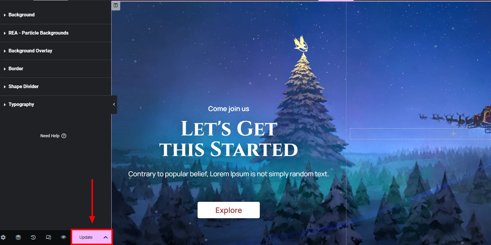 Clicking on Update 