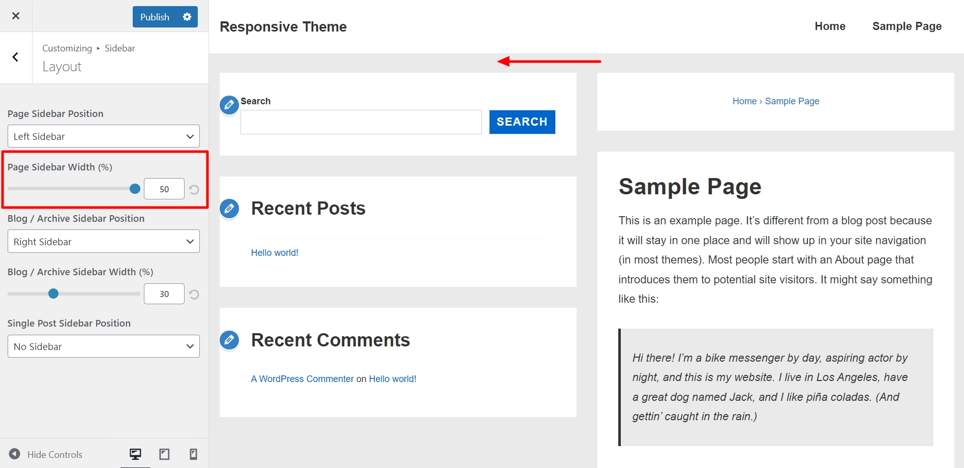Page sidebar width